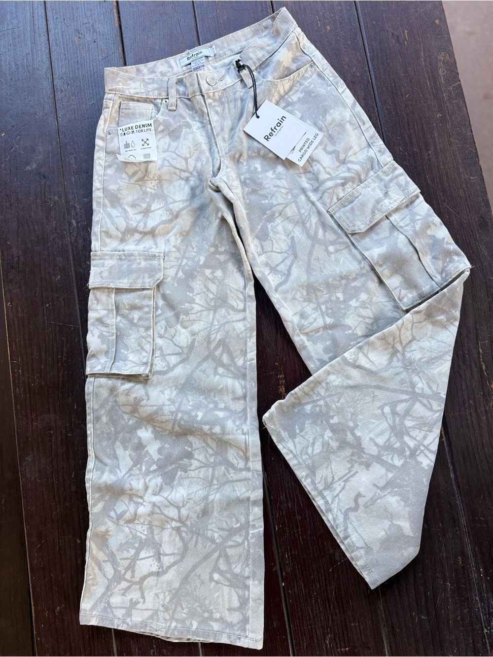 Refrain Printed Cargo Wide Leg Pants Size 0/24